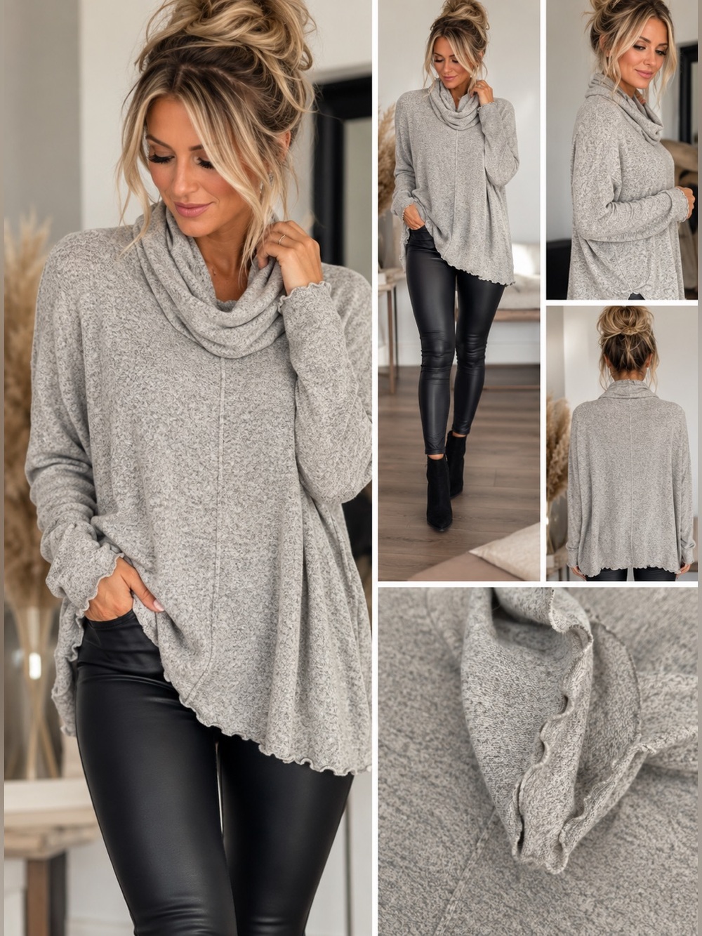 Final Touch Soft Gray Cowl Neck Oversized Sweater Top Size M